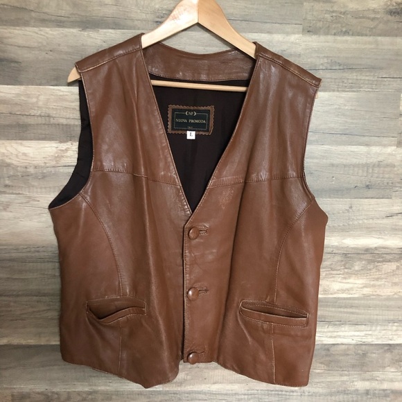 Vintage Leather 80s Vest Made in Italy Large - Picture 2 of 11